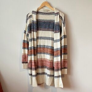 LOFT Striped Cardigan in Cream, Blue, and Rust
